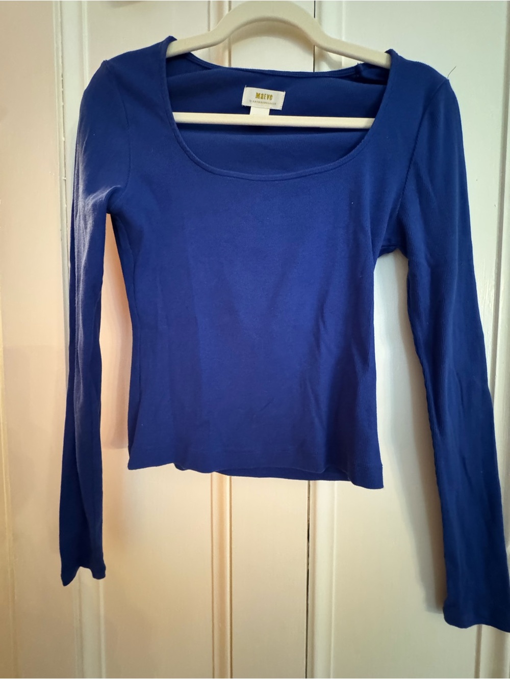 Anthropologie Maeve Blue Long Sleeve Scoop Neck Top